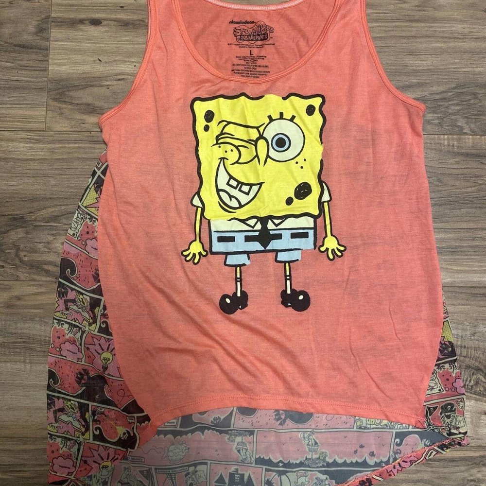 Nickelodeon 2015 Vtg Spongebob Squarepants Women's Tank Top. Sz. Lg. Comic Back